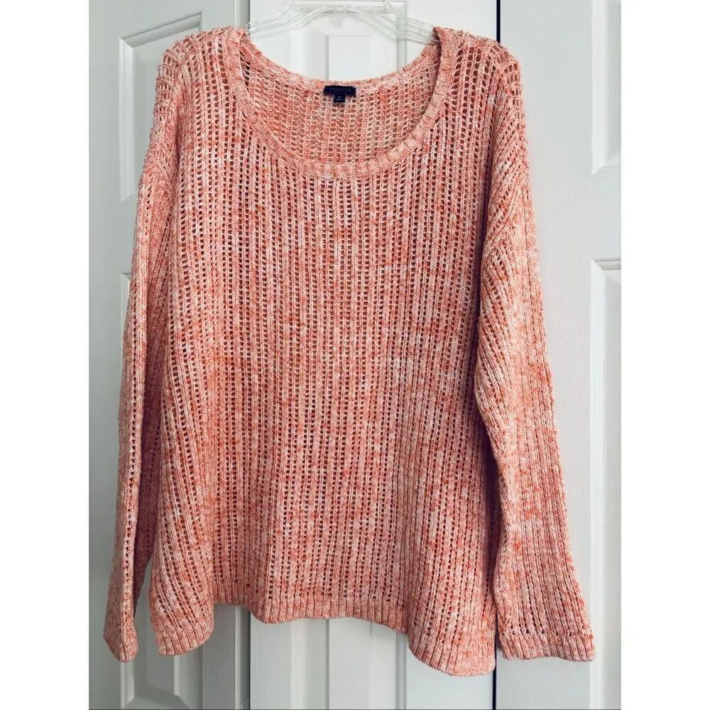 Talbots Peach and White Cotton Open Weave Sweater